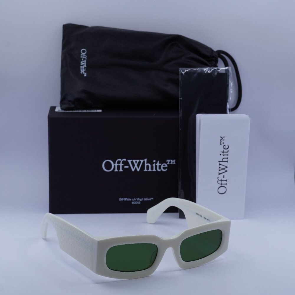 Off-White OERI141 CARY 0155 Rectangle Sunglasses – White/Green - Picture 1 of 10